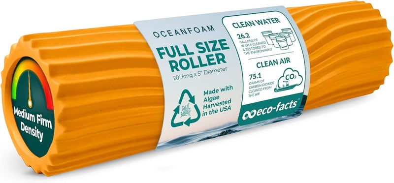 Oceanfoam رولر المد والجزر - ذهبى - رولر فوم لتدليك العضلات لآلام الظهر والتمدد - صلب ومريح بتصميم واسع ومجعد - اليوغا، الرياضة، والعافية - الحجم الكامل، 20" × 5" - Image 1